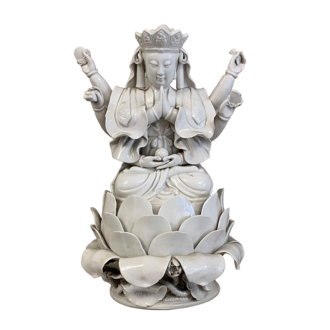 Figura de porcelana Blanc de Chine de diosa Guan Yin. SXIX