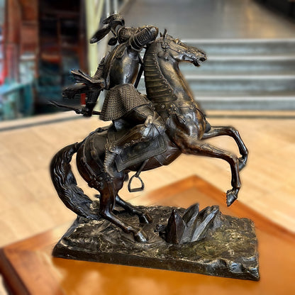Espectacular escultura en bronce de Tancredo y Clorina en la batalla de Jerusalén. Francia SXIX