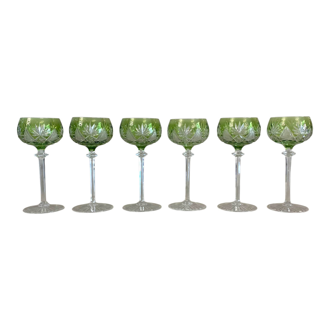 Juego de 6 copas cristal cortado francesas vaselina. SXX