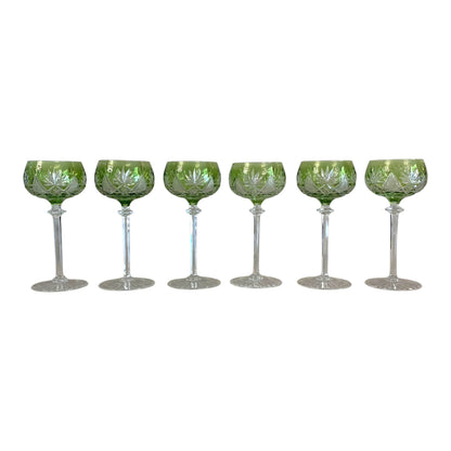 Juego de 6 copas cristal cortado francesas vaselina. SXX
