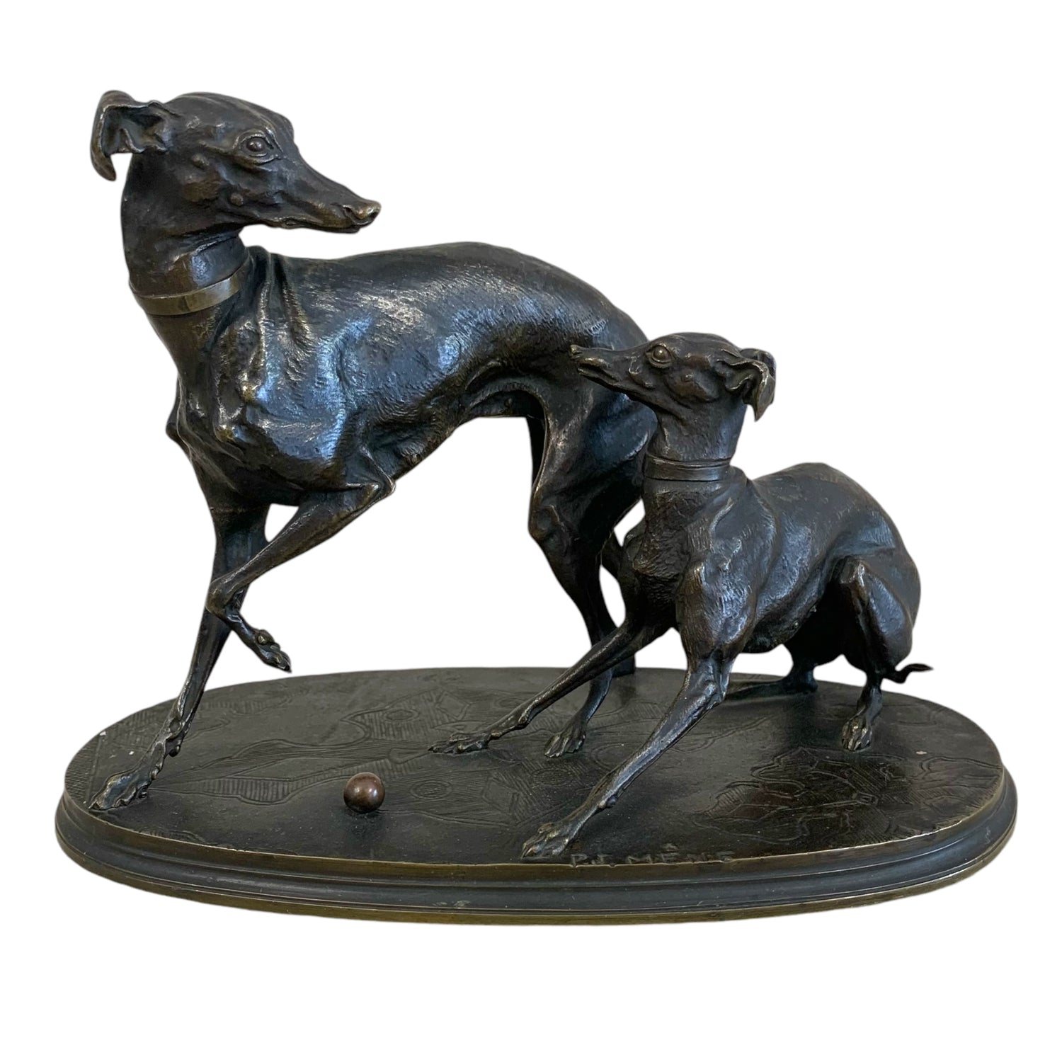 Galgos jugando en bronce. Pierre-Jules Mene (1810-1879). Francia