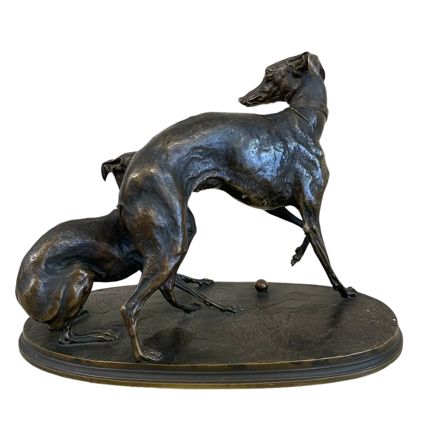 Galgos jugando en bronce. Pierre-Jules Mene (1810-1879). Francia