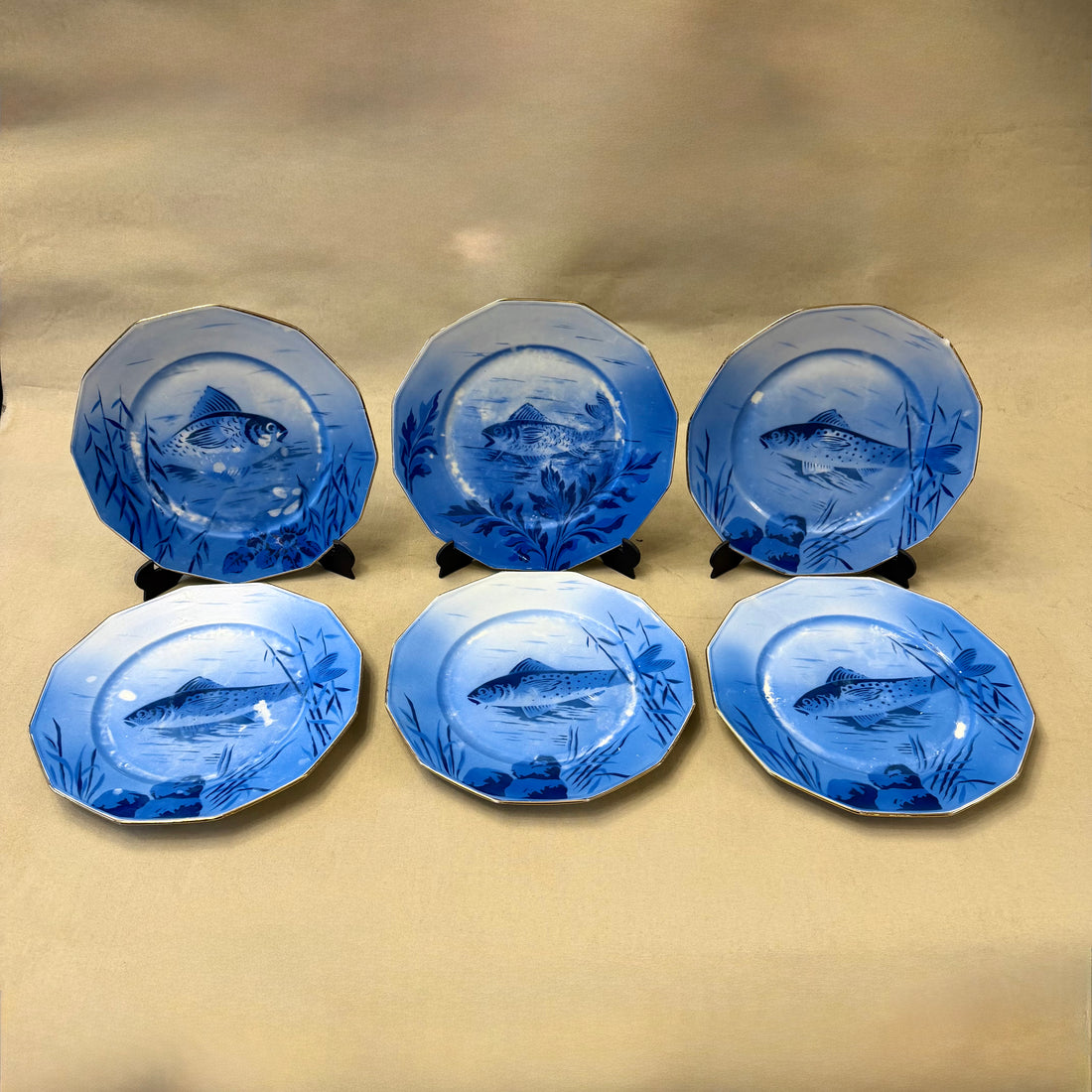 Juego de platos de pescado franceses Limoges Art-Deco. Francia SXX