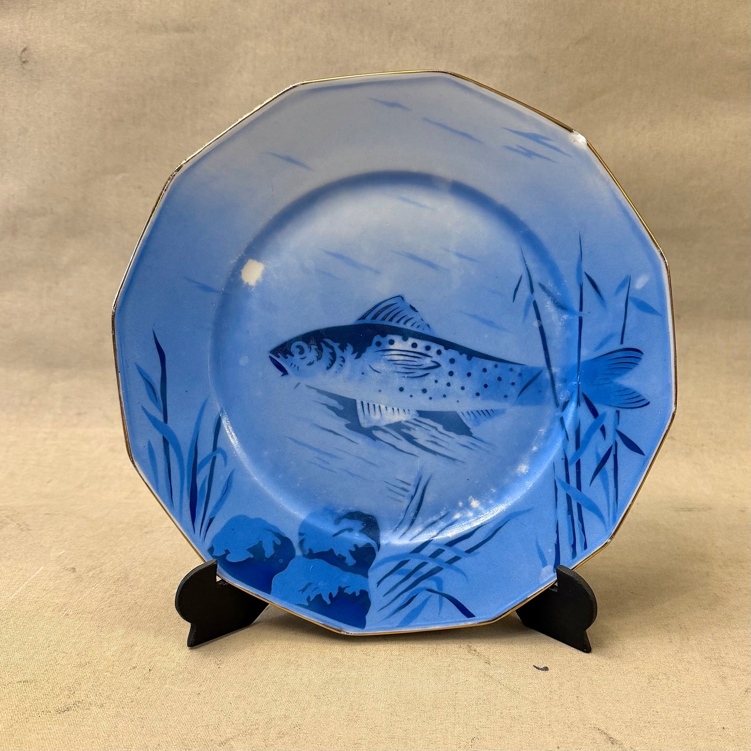 Juego de platos de pescado franceses Limoges Art-Deco. Francia SXX