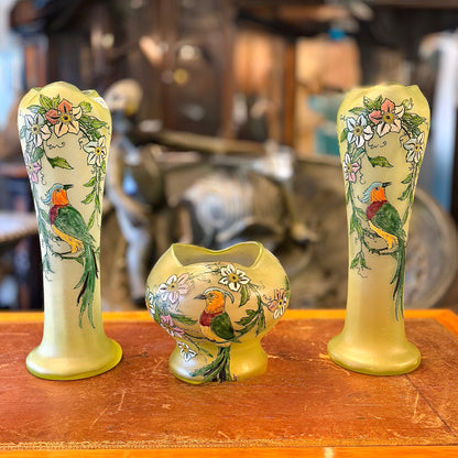 Juego de dos floreros y centro de mesa Art-Nouveau Legras. Francia SXX