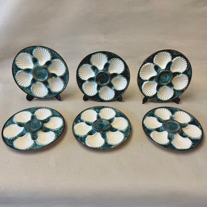 Juego de platos de ostra mayólica francesa Saint-Clement. Francia SXIX