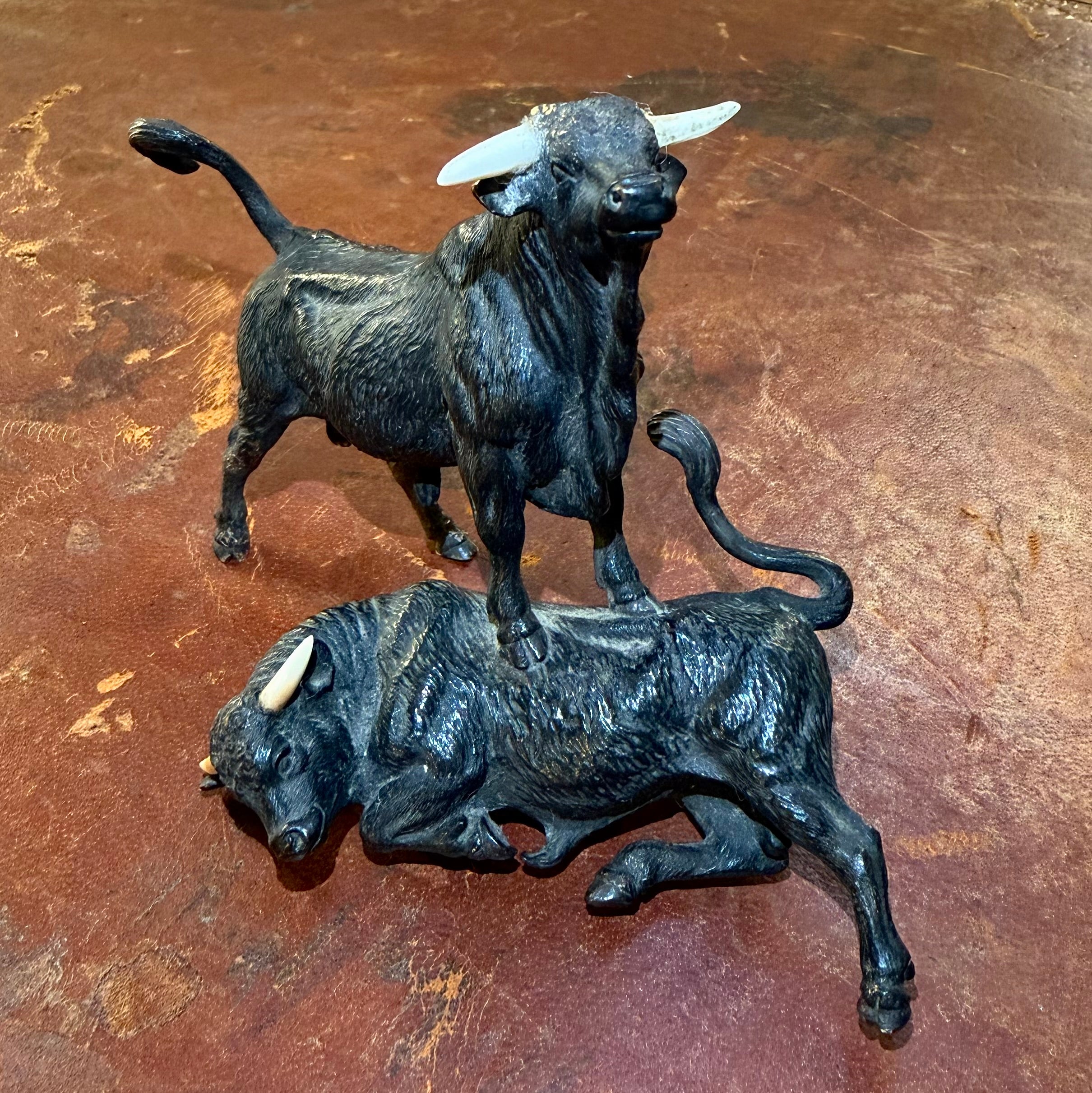Sensacional bronce de Viena de toros en lucha. Austria SXIX