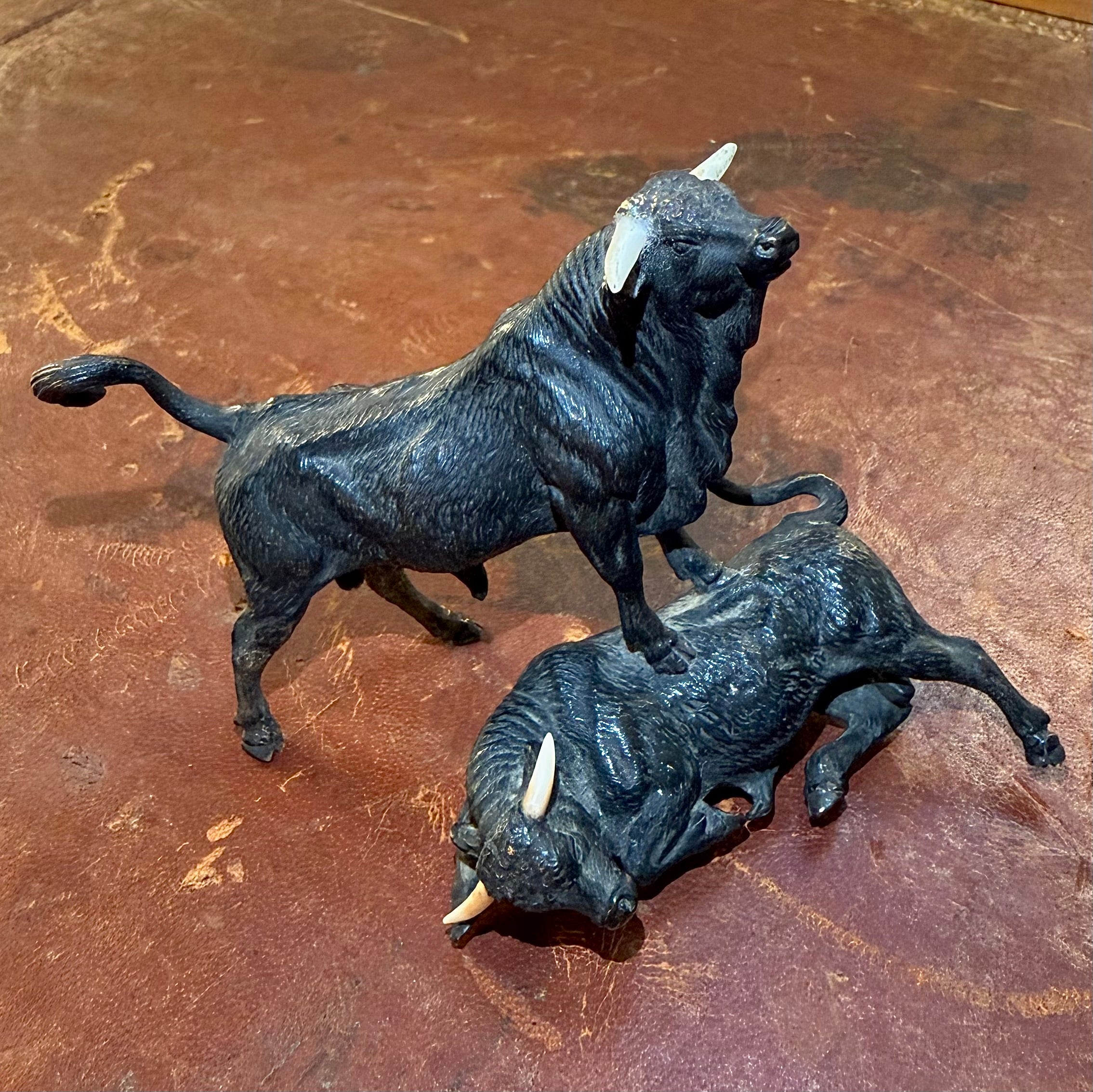 Sensacional bronce de Viena de toros en lucha. Austria SXIX