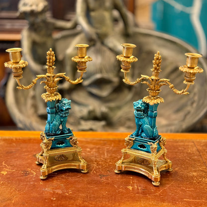 Par de candelabros franceses CHINOISERIE época Napoleón III. Francia SXIX