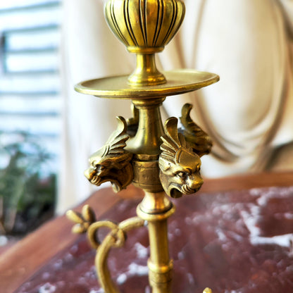 Par de candelabros góticos de bronce ormolu. Francia XIX