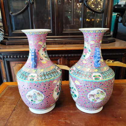 Par de jarrones china rosados. China SXX