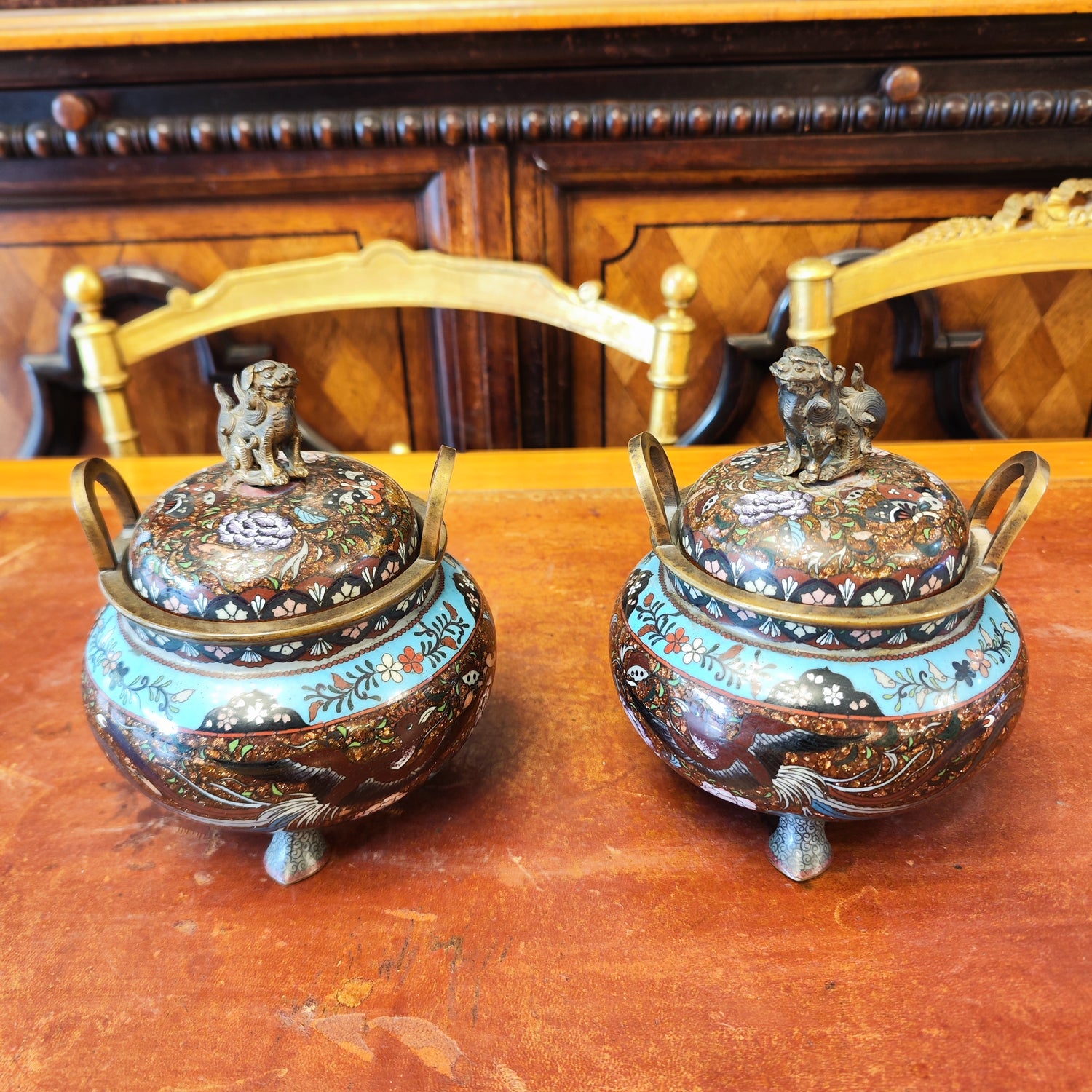 Par de cloissone Japoneses Meiji época Edo SXIX