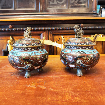 Par de cloissone Japoneses Meiji época Edo SXIX