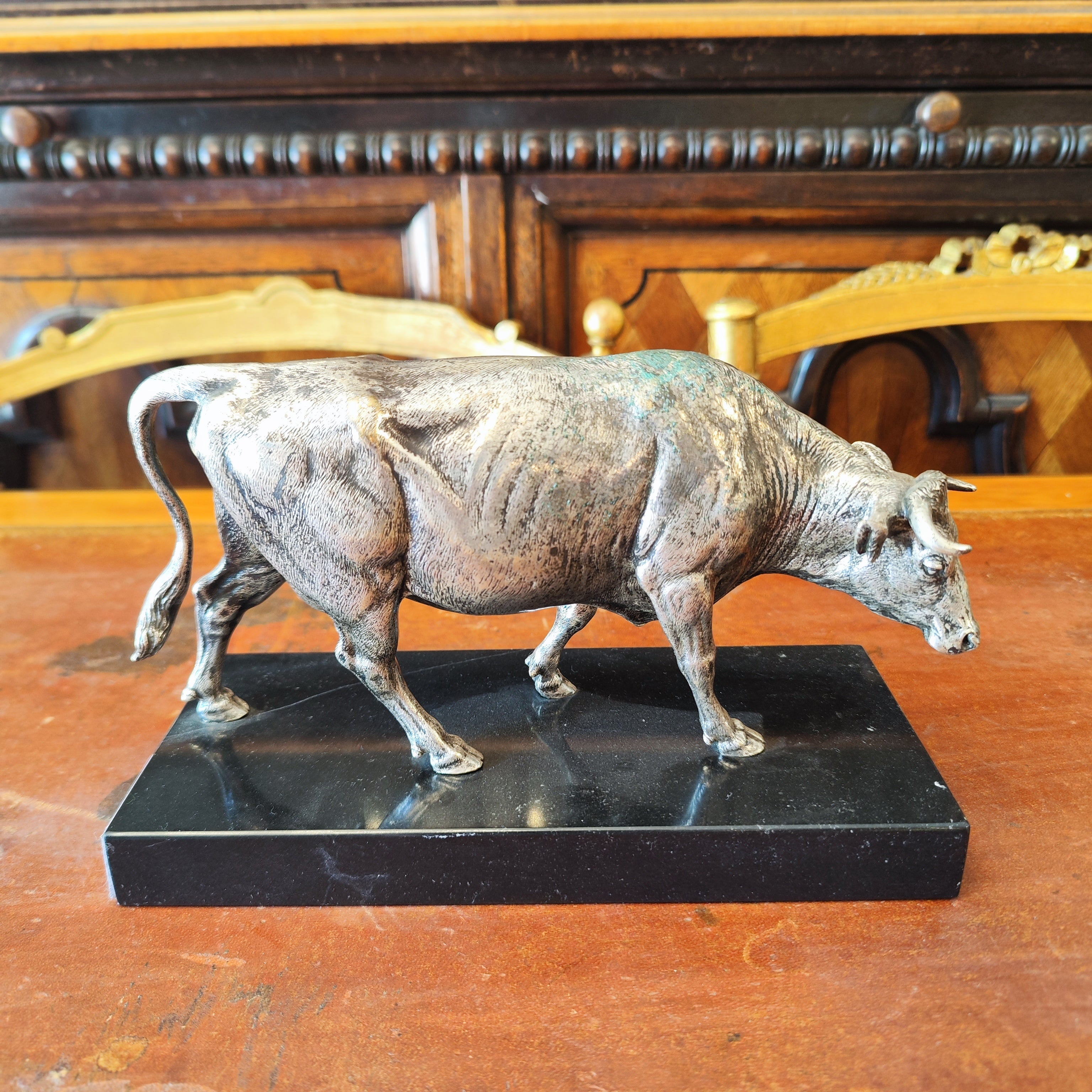 Escultura Vaca francesa Christofle bronce plateado. Francia SXX