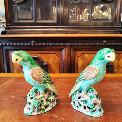 Par de loro chinos verde esmeralda. China SXIX