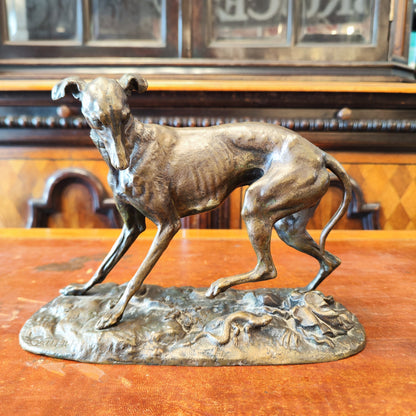 Galgo de bronce firmado Thomas Francois Cratier. Francia SXIX