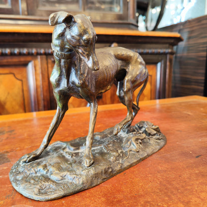 Galgo de bronce firmado Thomas Francois Cratier. Francia SXIX