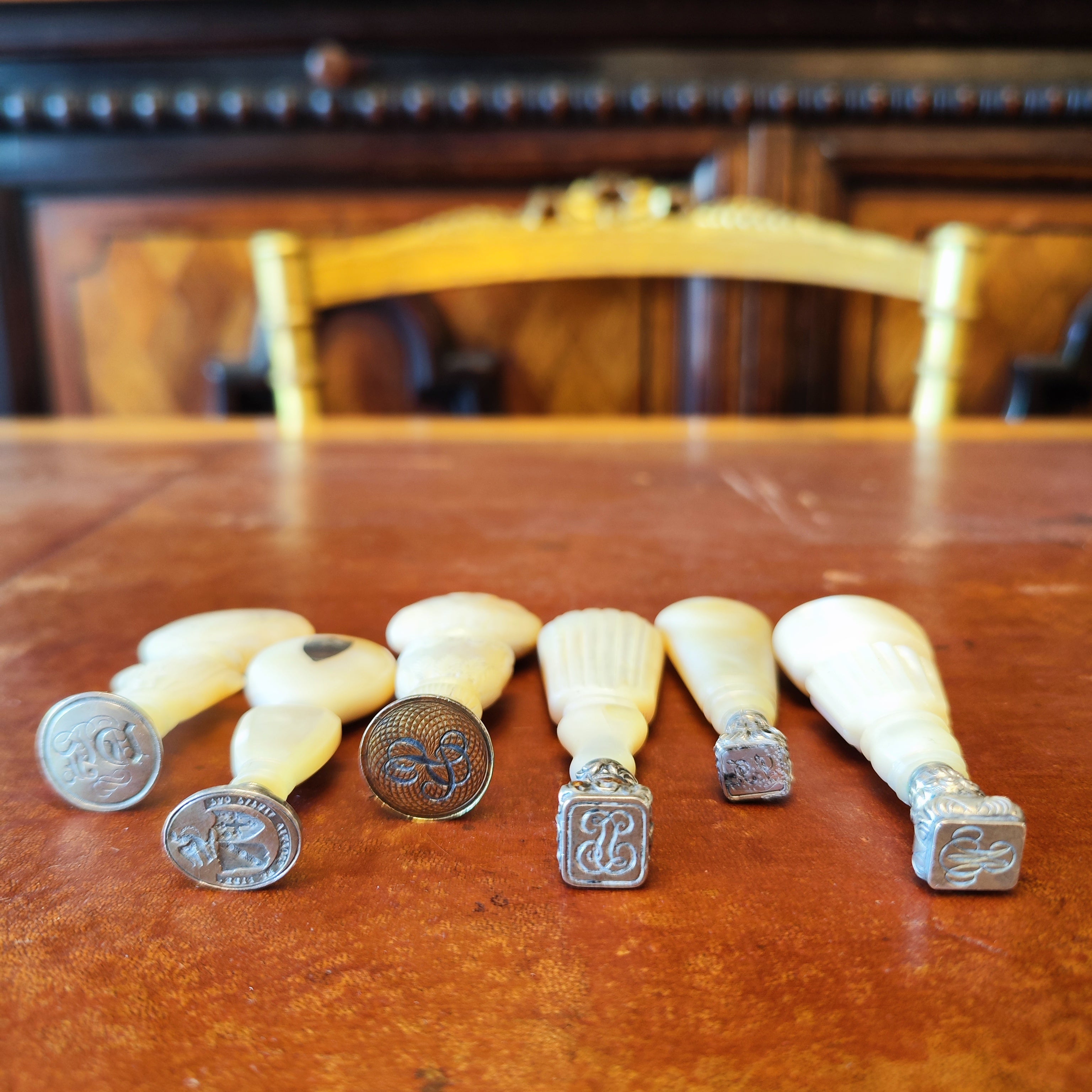 Juego de seis sellos en nácar franceses. Luis Felipe SXIX