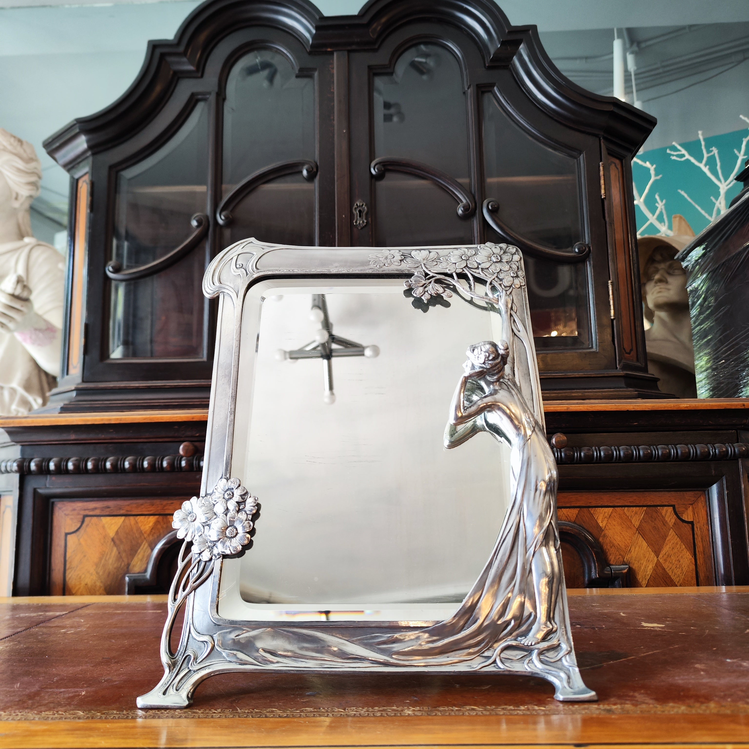 Espejo WMF "primer cuco" época Art Nouveau. Alemania SXX