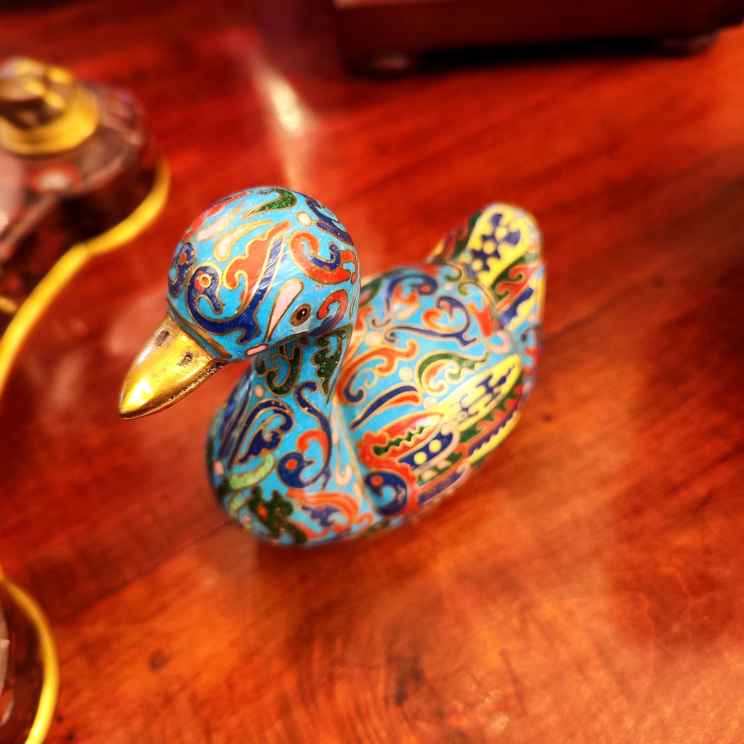 Pato cuello largo chino de cloissone celeste. China SXIX