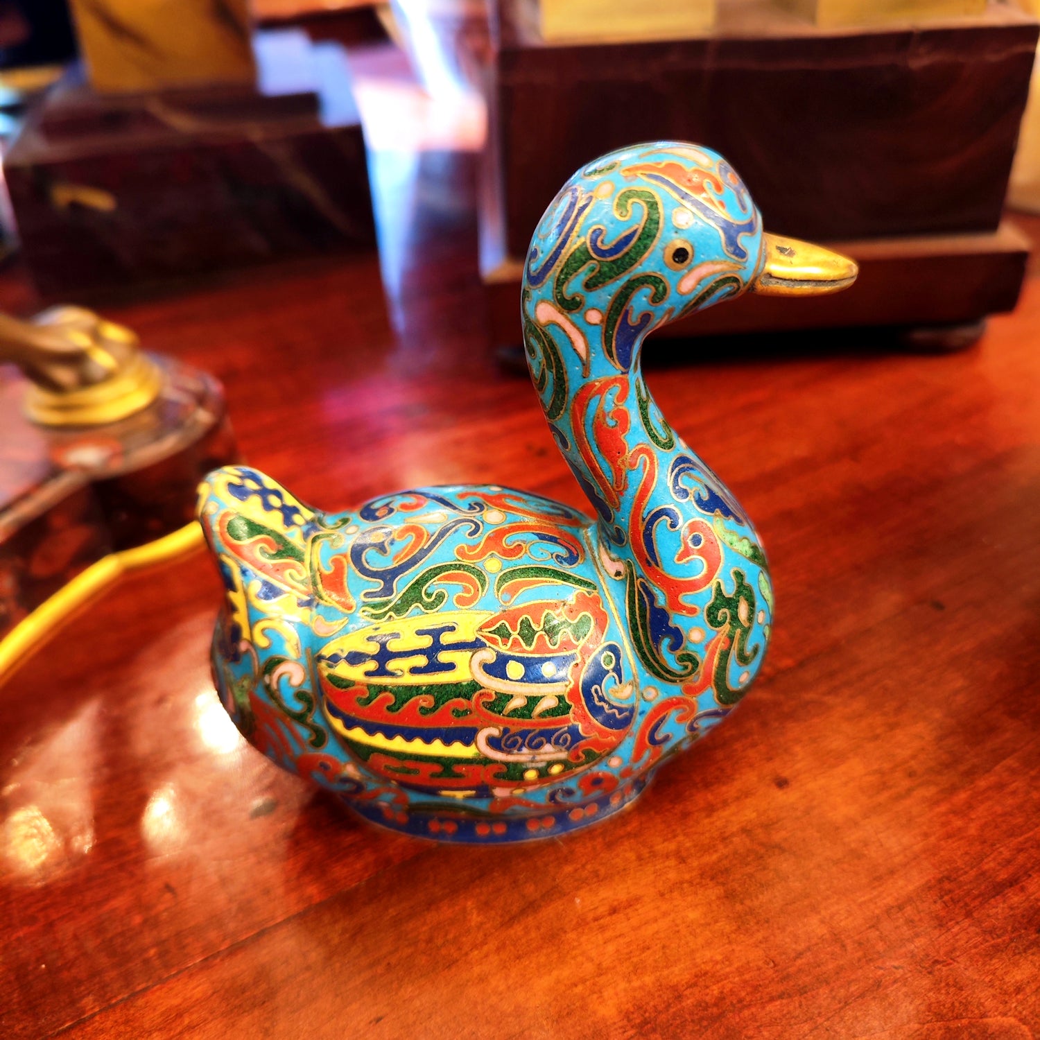 Pato cuello largo chino de cloissone celeste. China SXIX
