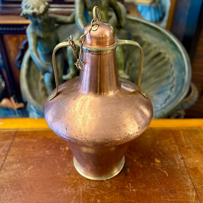 Bidón de leche francés de cobre pulido con asas y tapa. Francia SXIX