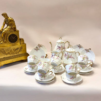 Servicio de te francés de porcelana Haviland Limoges Art-Nouveau. Francia SXX