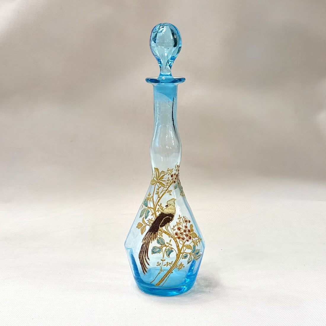 Botella de vidrio esmalta Art-Nouveau celeste. Francia SXX