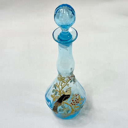 Botella de vidrio esmalta Art-Nouveau celeste. Francia SXX