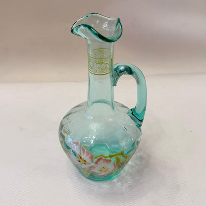Botella de vidrio esmaltada Art-Nouveau con violetas. Francia SXX