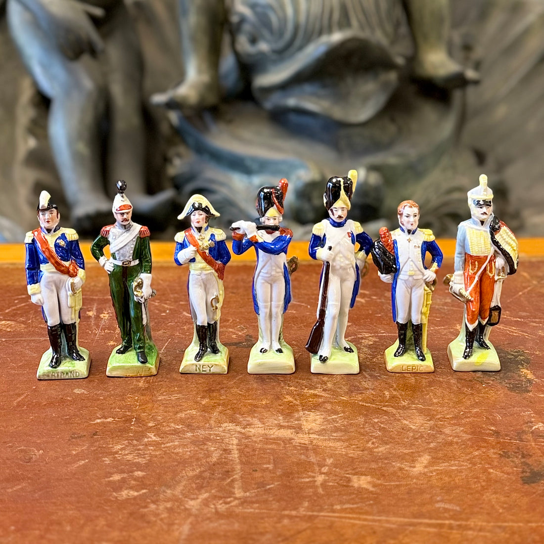 Conjunto de siete figuras de porcelana Scheibe-Alsbach de mariscales Napoleónicos. Alemania SXIX
