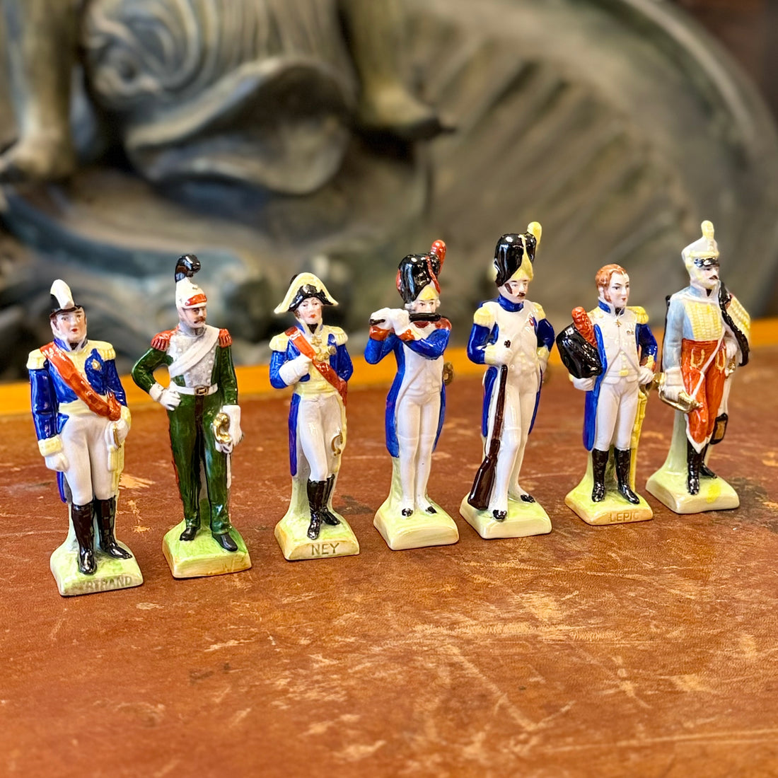 Conjunto de siete figuras de porcelana Scheibe-Alsbach de mariscales Napoleónicos. Alemania SXIX