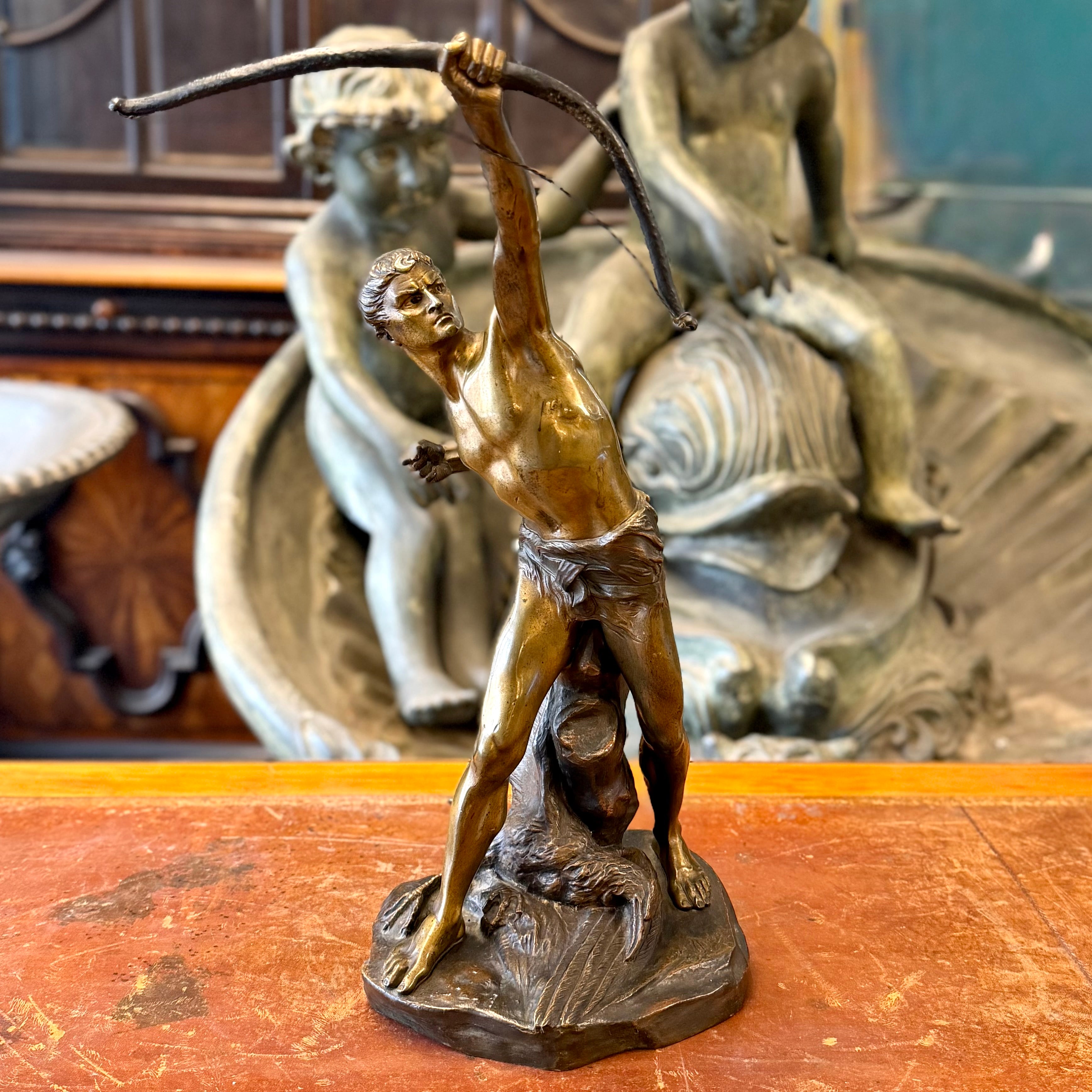 Escultura bronce "El Arquero" firmada Edouard Drout (1859-1945). Francia SXIX