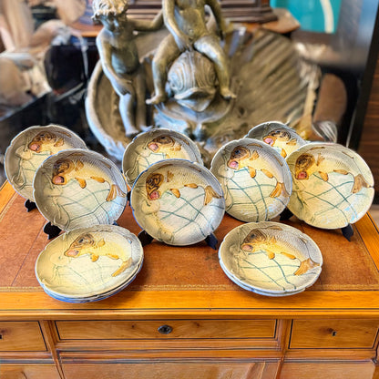 Juego de doce platos para pescado porcelana española Hispania C.H. España SXX