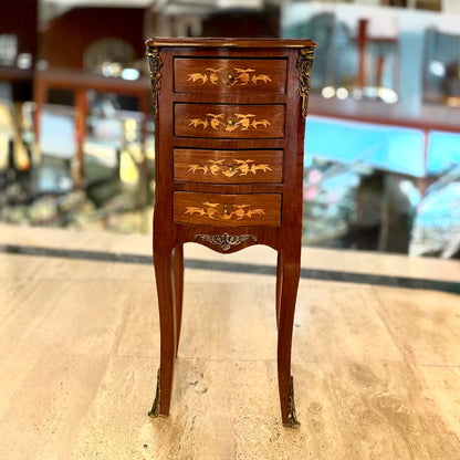 Pequeña cajonera francesa estilo Luis XVI marquetería caoba. Francia SXIX