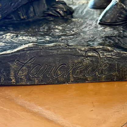 Espectacular escultura en bronce de Tancredo y Clorina en la batalla de Jerusalén. Francia SXIX