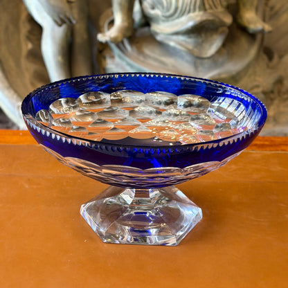 Frutero de cristal cortado bohemio escamas azul. Checoeslovaquia SXX