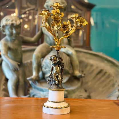 Par de candelabros de orquídeas bronce ormolú y puttis. francia SXIX