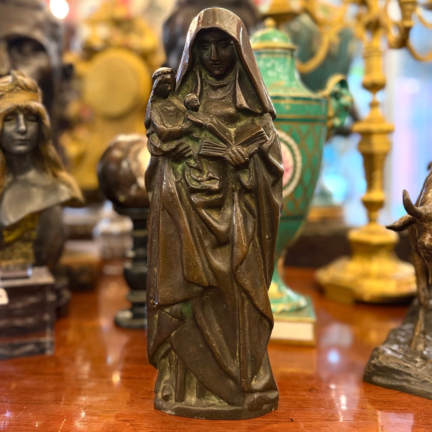 Virgen de bronce con Jesus y San Juan Bautista. SXX Art-Deco