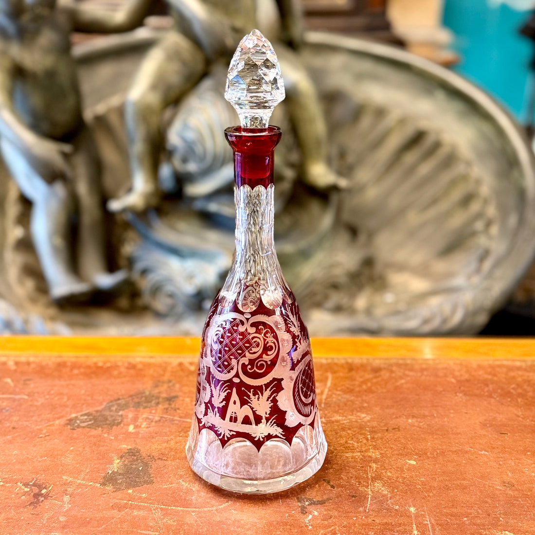 Botella de cristal dibujado al acido bohemia. Alemania SXIX