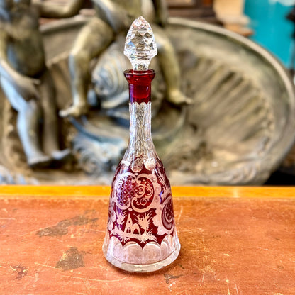 Botella de cristal dibujado al acido bohemia. Alemania SXIX